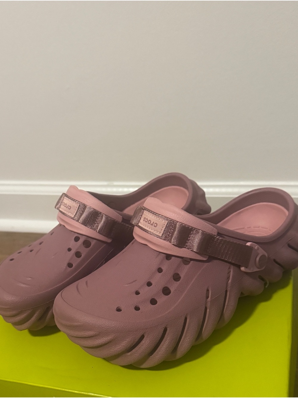 CROCS Lightweight Pink Foam Clogs with Strap